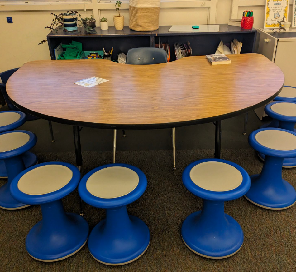 Wobble Stools bought with ESSER funding in Donors Choose campaign.
